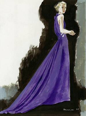 Elegant Woman in Purple Gown Digital Art