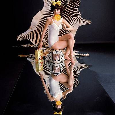 Woman with Lollipop and Zebra Rug Wall Art