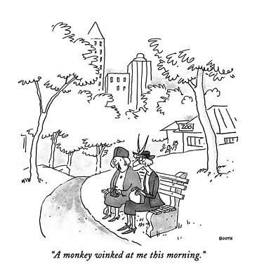 Monkey Drawing - A Monkey Winked At Me This Morning by George Booth