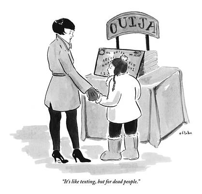 Display Wall Art featuring the drawing A Mother And Child Are Seen Standing In Front by Emily Flake