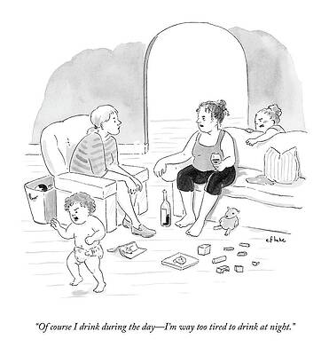 Toddler Drawing - A Mother Of A Toddler Drinks Wine And Talks by Emily Flake