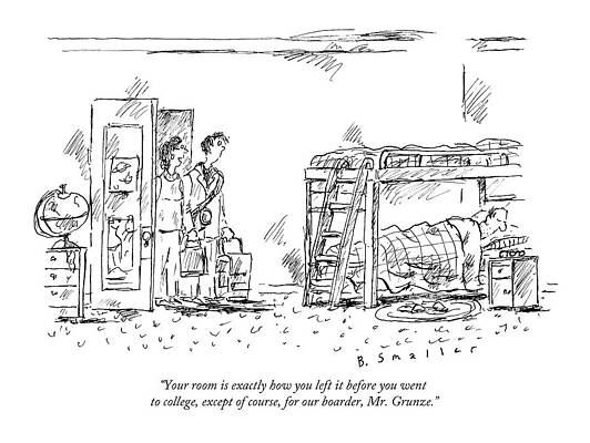 Childhood Drawing - A Mother Showing Her Son His Old Room by Barbara Smaller