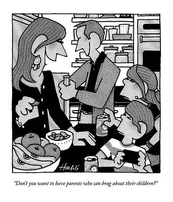 Family Wall Art featuring the drawing A Mother Stands In A Kitchen Next To Her Husband by William Haefeli