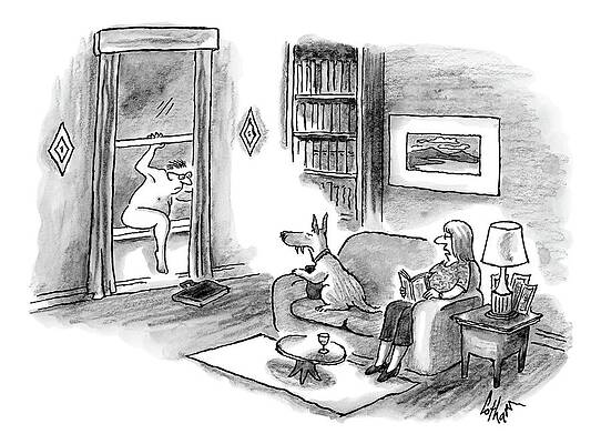 Naked Drawing - A Naked Man Crawls Through The Window Of A Living by Frank Cotham