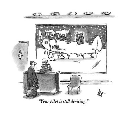 Pilot De-Icing at Airport Drawing