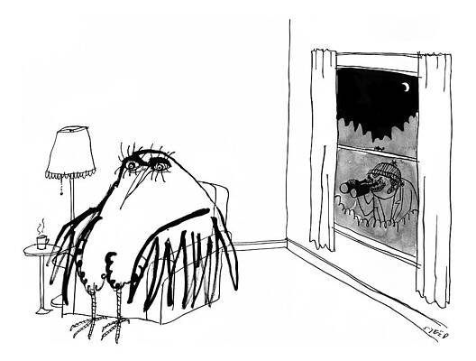 Watching Drawing - A Peeping Tom With Binoculars Looks Into A Big by Edward Steed