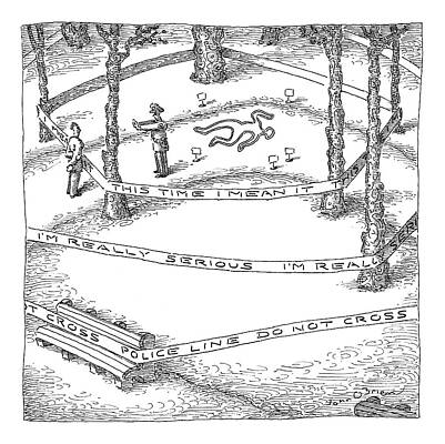 Outline Drawing - A Policeman Holds His Hands Up To Stop A Man by John O'Brien