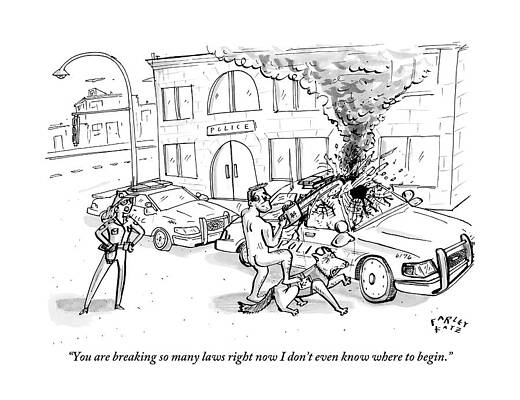 Naked Drawing - A Policewoman To A Naked Man by Farley Katz