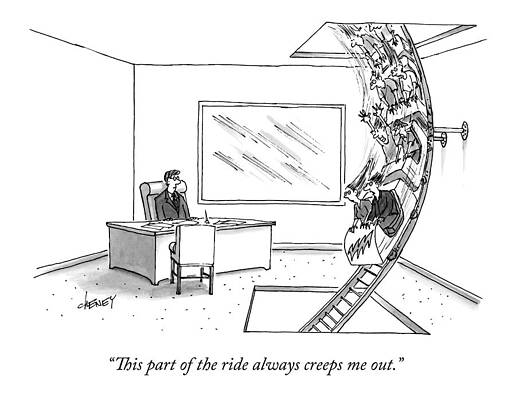 Wall Art featuring the drawing A Rollercoaster Passes Through A Ceo's Office by Tom Cheney