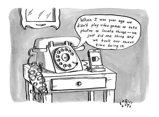 Rotary Phone and Smartphone Cartoon Drawing