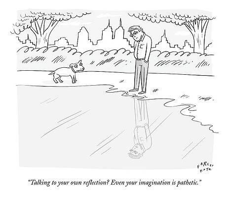 Reflection Wall Art featuring the drawing A Sad-looking Man Looks At His Reflection by Farley Katz