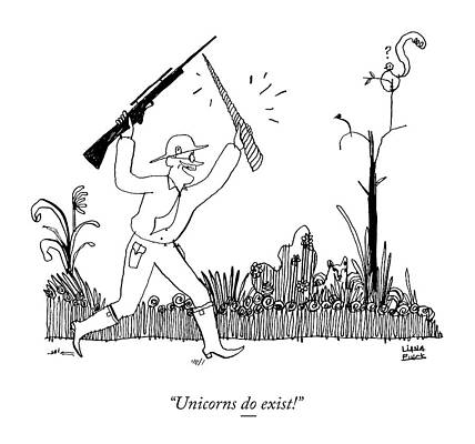 Gun Drawing - A Safari Hunter Runs Toward His Wife Holding by Liana Finck