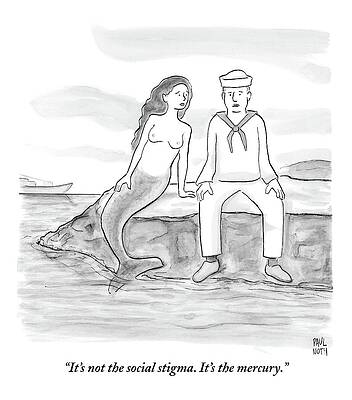Break Wall Art featuring the drawing A Sailor Breaks Up With His Naked Mermaid by Paul Noth