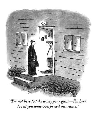 Gun Drawing - A Salesman Comes To The Door Of A Disgruntled by Frank Cotham