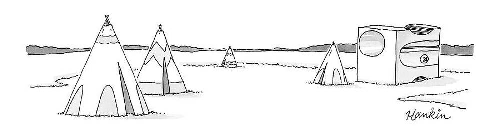 Native Drawing - Teepees And Pencil Sharpener by Charlie Hankin