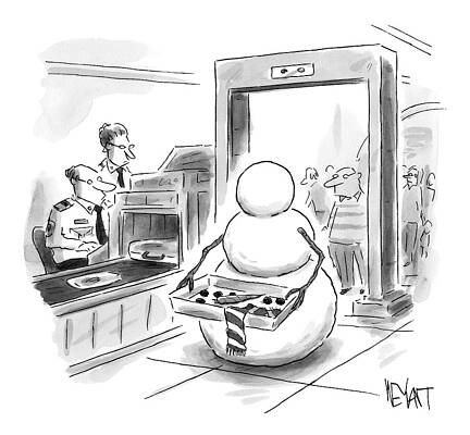 Vegetable Drawing - A Snowman Goes Through Airport Security by Christopher Weyant