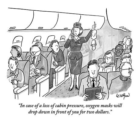 Passenger Wall Art featuring the drawing A Stewardess Is Holding Up An Oxygen Mask by Robert Leighton