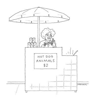 Balloon Wall Art featuring the drawing A Street Vendor Sells Hot Dog Animals by Liana Finck