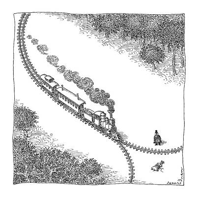 Tracks Wall Art featuring the drawing A Train Heads Toward A Tied Up Victim Traveling by John O'Brien