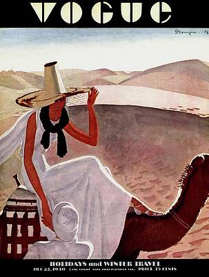 Stylish Woman on Camel in Desert Photograph