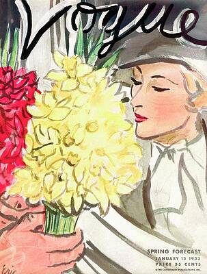 Car Photograph - A Vogue Cover Of A Woman With Flowers by Carl Oscar August Erickson