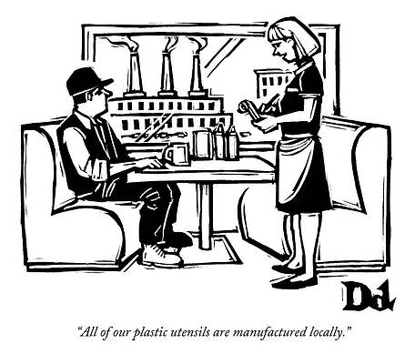 Organic Wall Art featuring the drawing A Waitress At A Diner Talks To A Customer by Drew Dernavich