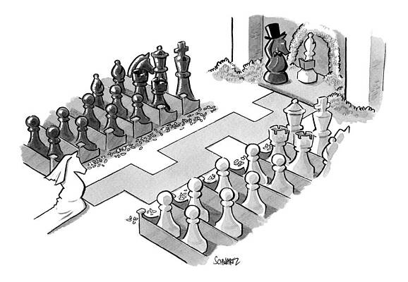 Church Wall Art featuring the drawing A Wedding In Which The Characters Are All Chess by Benjamin Schwartz