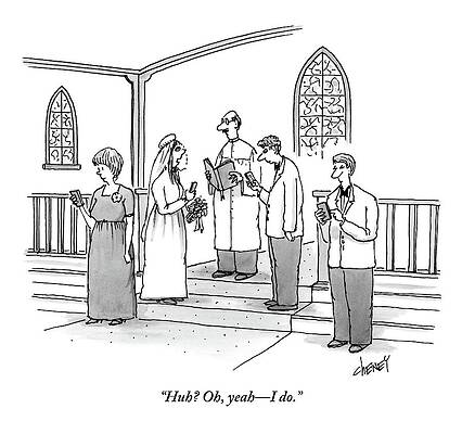 Wall Art featuring the drawing A Wedding Is Happening And Everyone by Tom Cheney