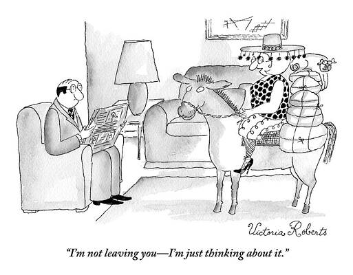 Thinking Wall Art featuring the drawing A Wife, Seated Atop A Donkey And Laden by Victoria Roberts