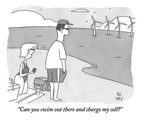 Swim Wall Art featuring the drawing A Wife Speaks To Her Husband On The Beach by Peter C. Vey