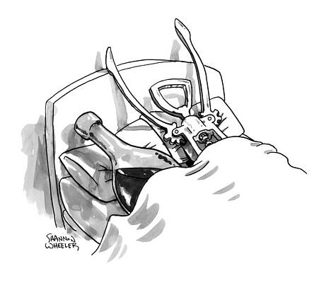 Samurai Sleeping with Wine Bottle Drawing