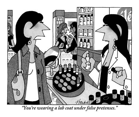 Lab Wall Art featuring the drawing A Woman Addresses A Female Cosmetologist Wearing by William Haefeli