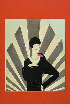 Red Digital Art - A Woman Against A Geometric Background by Harriet Meserole