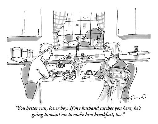 Lover Drawing - A Woman And Her Lover Are Eating Breakfast by Michael Crawford