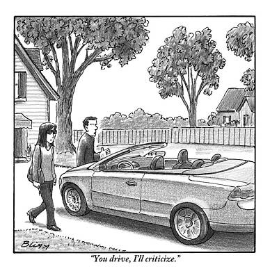 Couple Approaching Convertible Drawing