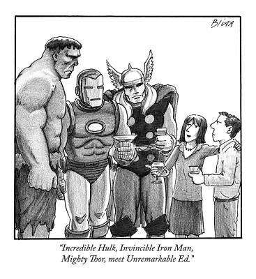 Thor Drawing - A Woman At A Cocktail Party Introduces by Harry Bliss