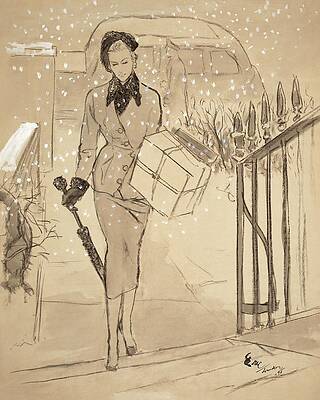 Elegant Woman in Snowy Scene Digital Art