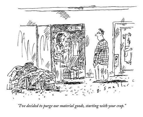 Humorous Closet Decluttering Scene Drawing