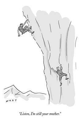 Mountain Wall Art featuring the drawing A Woman Climbs After And Calls Out To A Young by Kim Warp