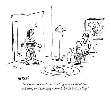 Yoga Wall Art featuring the drawing A Woman Coming by David Sipress