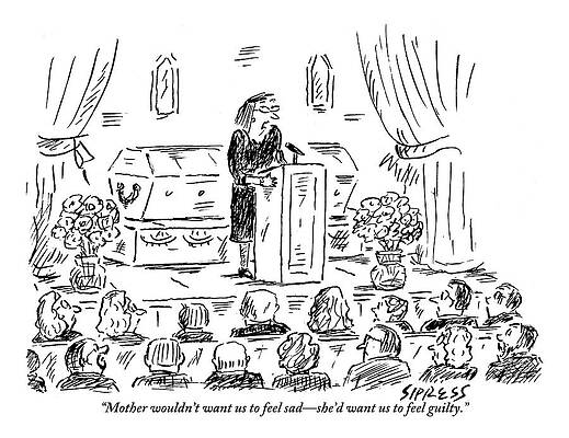 Mother Wall Art featuring the drawing A Woman Dressed In Black Speaks At Her Mother's by David Sipress