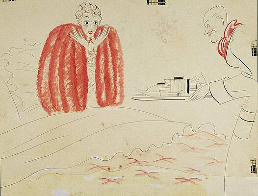 Elegant Woman in Red Fur Wall Art