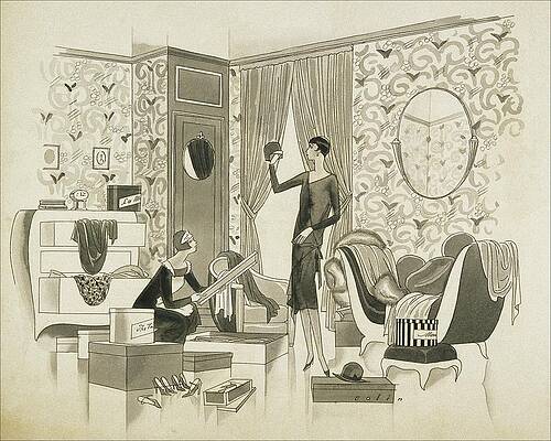 Reflection Digital Art - A Woman Going Through Her Wardrobe With Her Maid by William Bolin