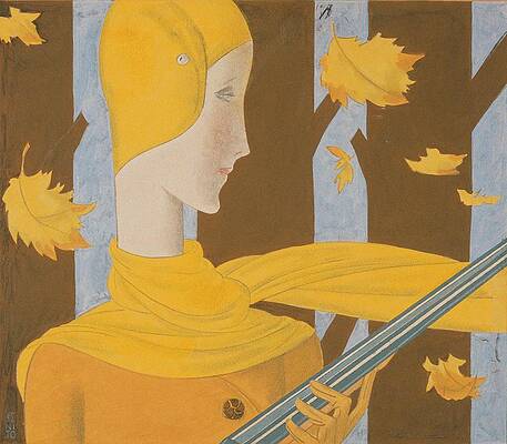 Woman in Yellow Holding a Guitar Wall Art