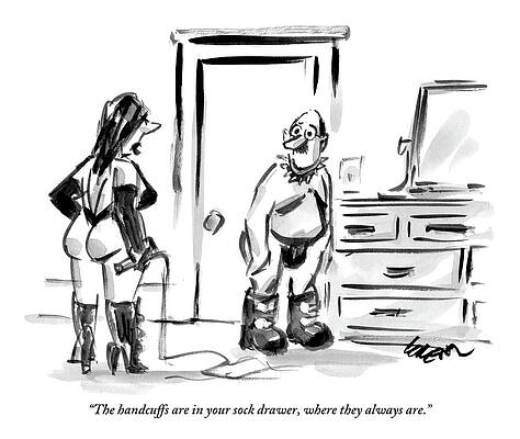 Shade Wall Art featuring the drawing A Woman In Leather Dominatrix Clothing Holds by Lee Lorenz