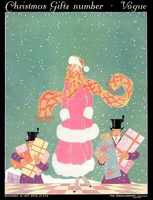 Winter Blue Painting - Vogue Cover Featuring A Woman In The Snow by Helen Dryden