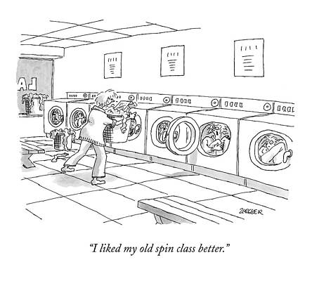 Spin Wall Art featuring the drawing A Woman Is Seen Carrying A Laundry Basket by Jack Ziegler