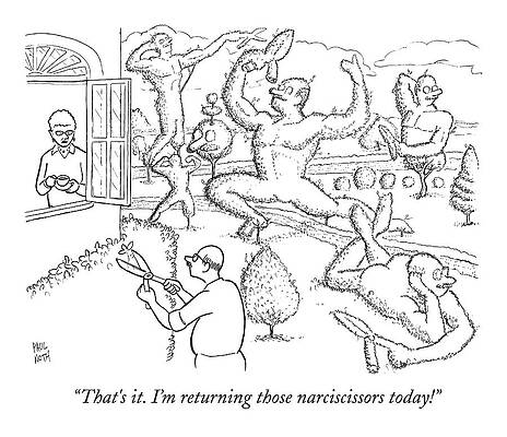 Gardening Drawing - A Woman Is Seen Speaking To A Man Who Is Pruning by Paul Noth