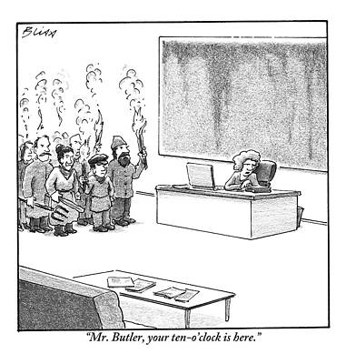 Clock Drawing - A Woman Is Sitting At A Desk With A Torch-bearing by Harry Bliss