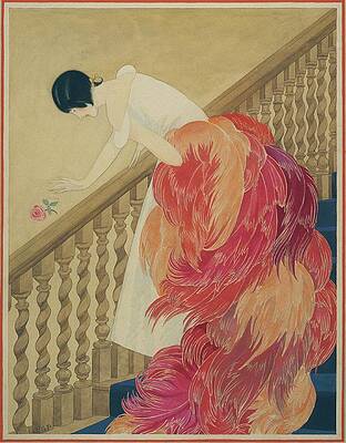 Elegant Woman on Staircase Wall Art